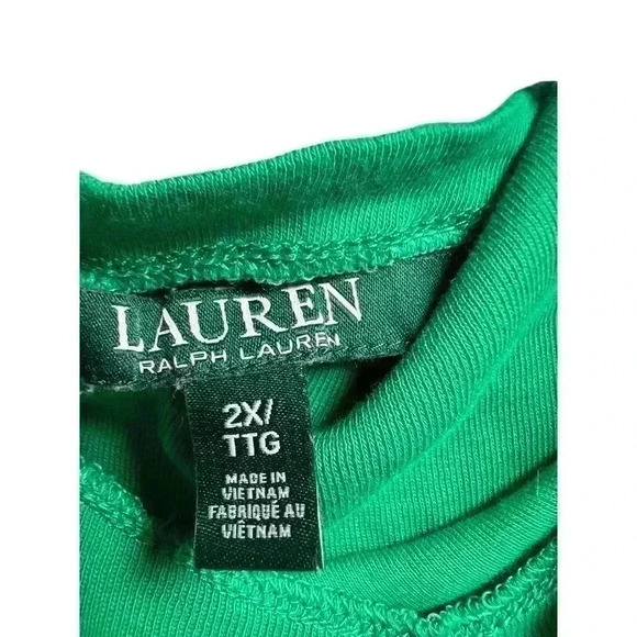 Lauren Ralph Lauren Green Cuff Elbow Sleeve Boat Neck Embroidered Top Size 2X - Picture 2 of 6